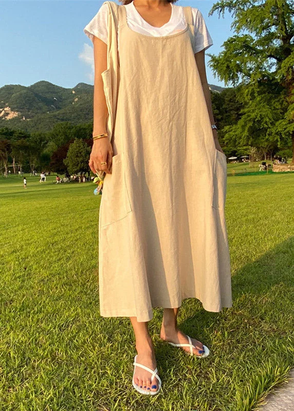 Fashion Sale Bohemian Apricot U Neck Slim Maxi Dress Summer