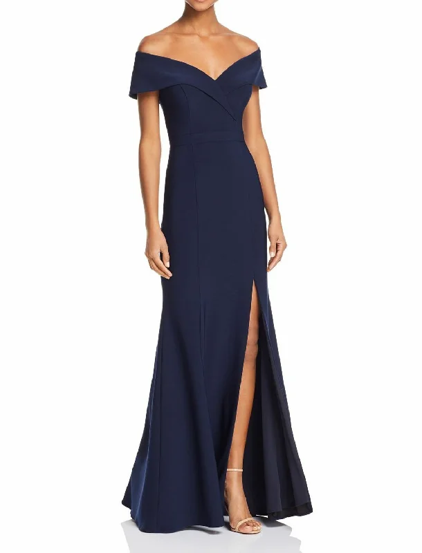 Mother's Day Special 6 - aqua navy off the shoulder fitted gown