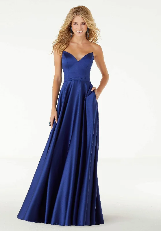 Flash Sale, Don't Miss Mori Lee - Sweetheart Fitted Pocket Satin A-Line Dress 45043