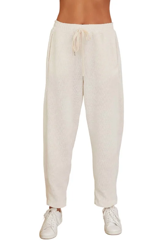 Stylish Looks Waffle Drawstring Pants In Ivory