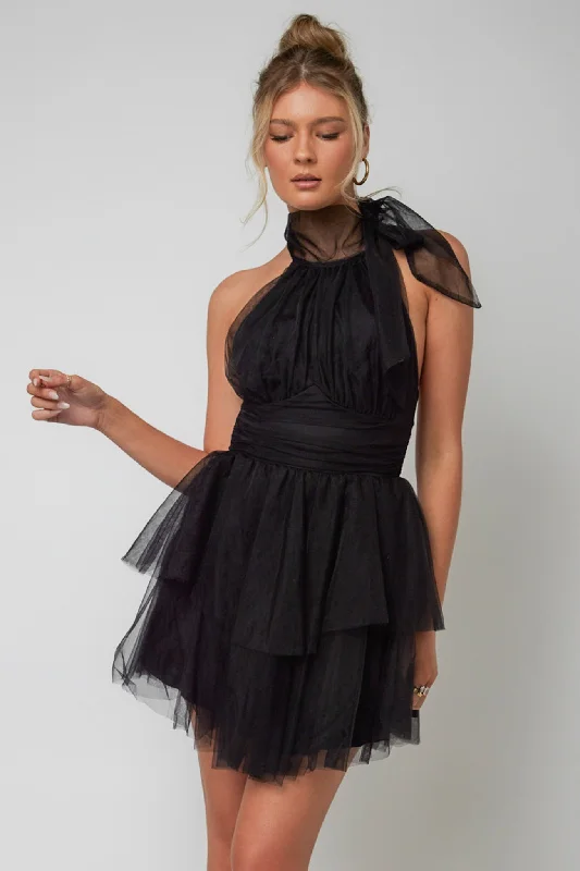 Sophisticated Outfits Andria Halterneck Tulle Mini Dress Black