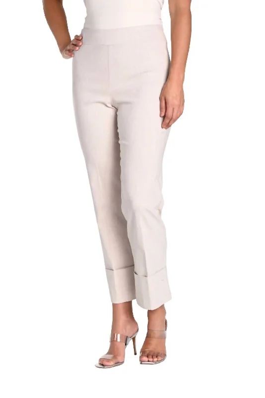 Graceful Cut Rolled Up Woven Pant In Oatmeal