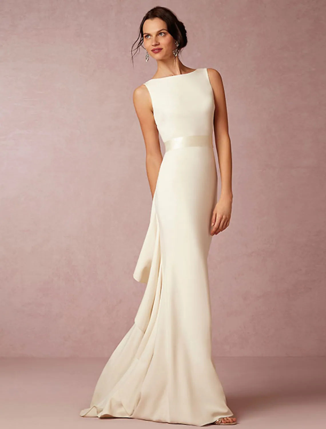 Catch Every Fashion Trend Open Back Casual Wedding Dresses Sleeveless Charmeuse With Draping