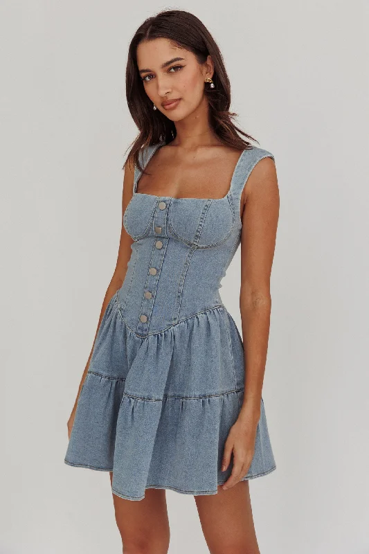 Fashionista Favorites Deep Dive Square Neck Mini Dress Denim