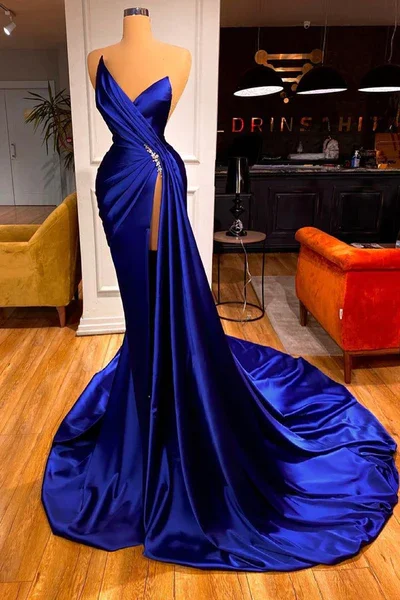 Trend Driven Wardrobe GLAMOROUS ROYAL BLUE SWEETHEART PROM DRESS MERMAID LONG EVENING GOWNS WITH SPLIT M5868