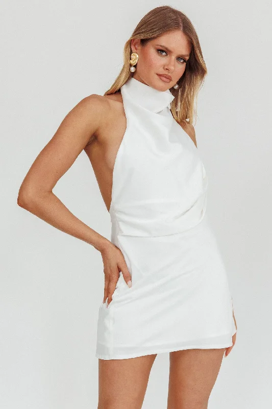 Minimalist Office - Ready Style Lyons High Halter Neck Mini Dress White