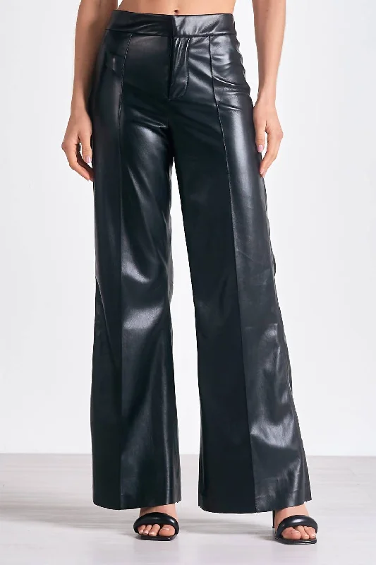 Get The Latest Trends Vegan Leather High Waist Flare Pants In Faux Black