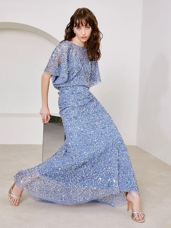 Stylish Women's Apparel Mimi Sky Blue Hand Beaded Gown