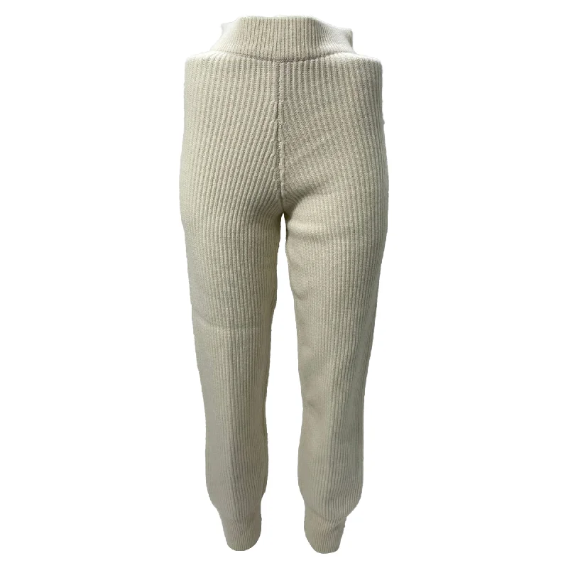 Browse Our Top Products The Frankie Shop Ribbed Knit Jogger Pants in Cream Wool