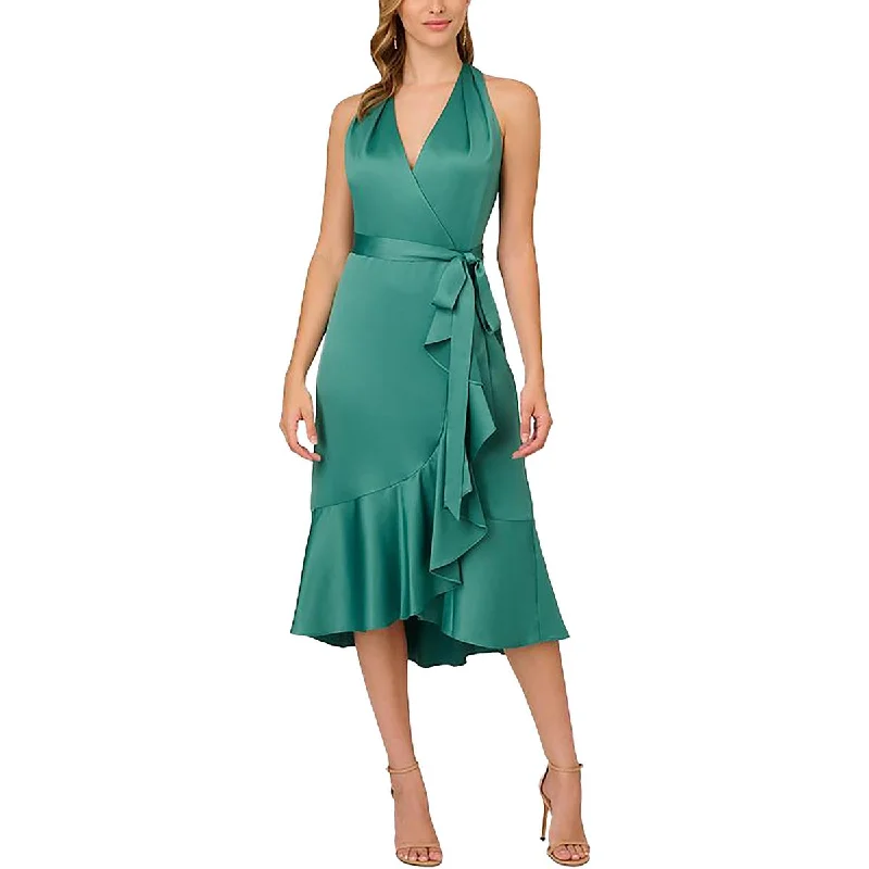 Colorful Clothing Adrianna Papell Womens Satin Halter Wrap Dress