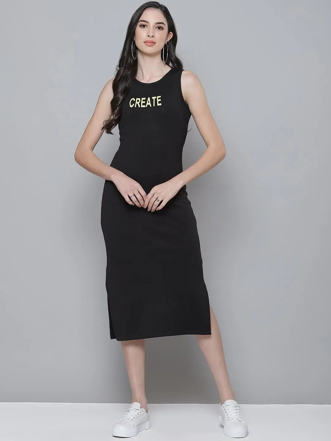 Forward Trendsetter Black Rib CREATE Sleeveless Straight Dress