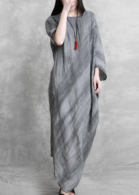 Everyday Fashion DIY o neck asymmetric dresses Tunic Tops gray Maxi Dresses