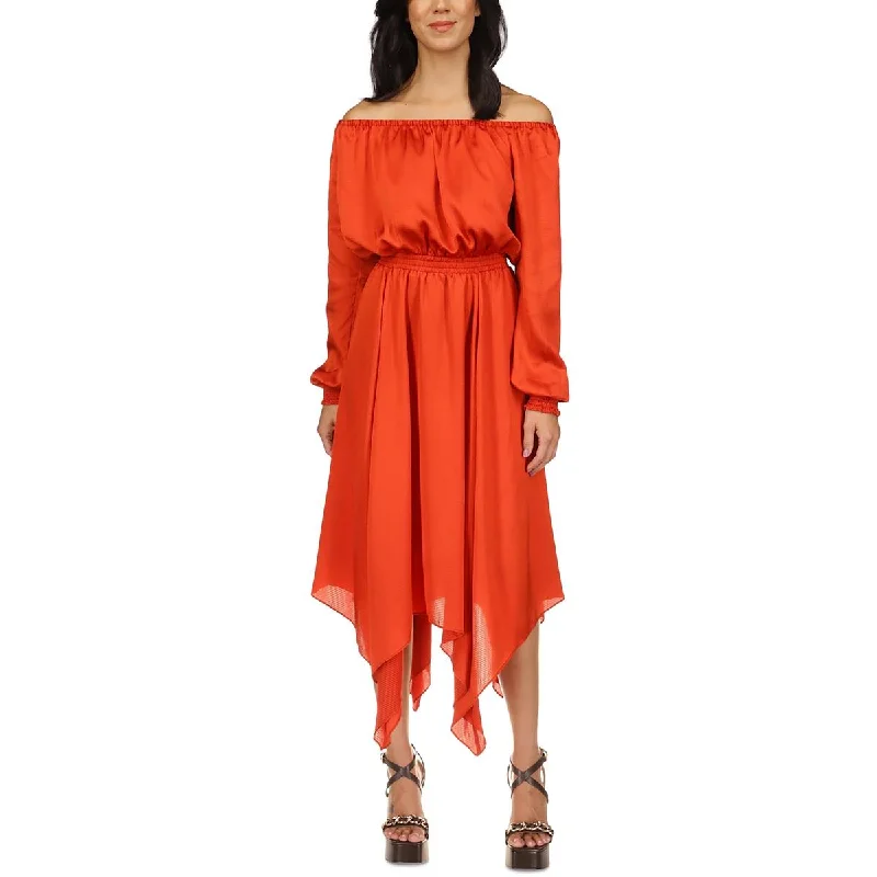 Trendy Attire For Her MICHAEL Michael Kors Womens Petites Satin Pleated Midi Dress