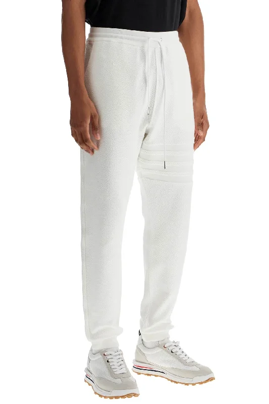 Evening Looks Thom Browne White Cotton Sweatpants With 4 Stripes