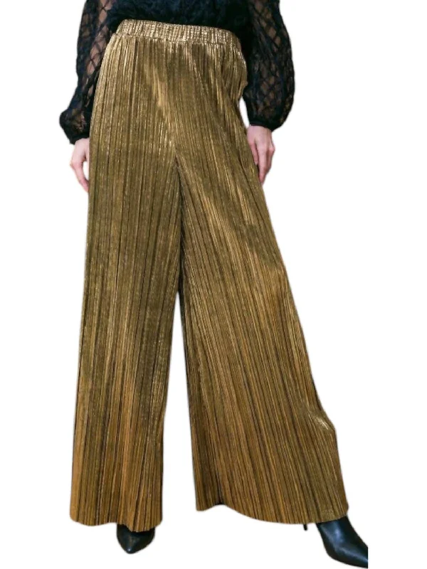 Stylish Basics Woven Pleated Pants In Gold