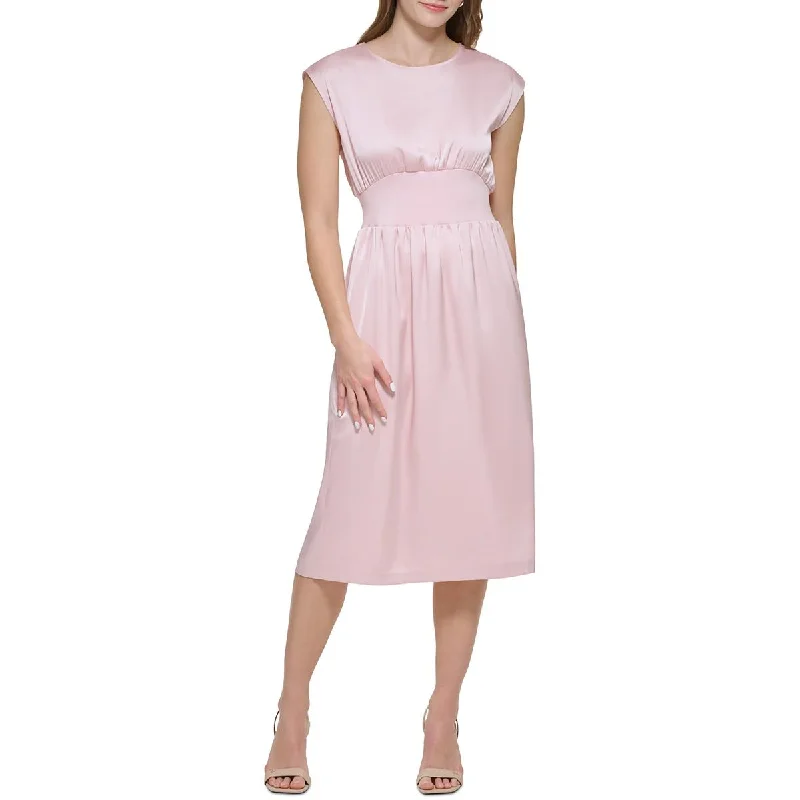 Trendy Street Style Attire Calvin Klein Womens Satin Sleeveless Midi Dress