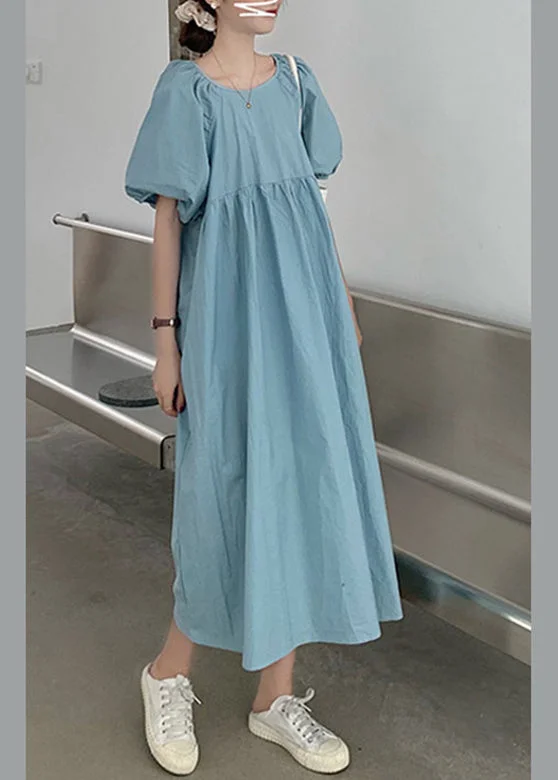 Fashion Forward Modern Blue Patchwork Wrinkled Slim Cotton Maxi Dresses Summer