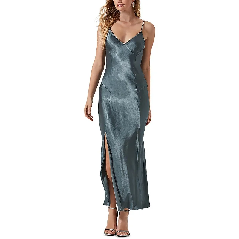 Trend Setting Wardrobe ASTR the Label Womens Kathleen Satin Embellished Maxi Dress