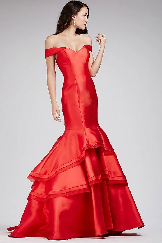 Style Upgrade Jovani 31100 Off-Shoulder Satin Mermaid Gown 1 pc Red in size 4 and 1 pc Black in size 10 Available