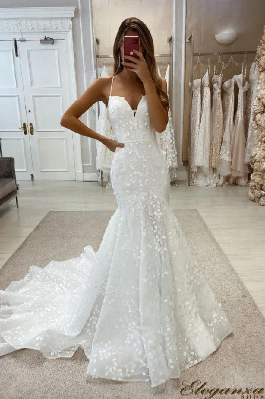 Absurdly Cheap Sale Charming Mermaid Sweetheart Tulle Wedding Dresses with Slit N123