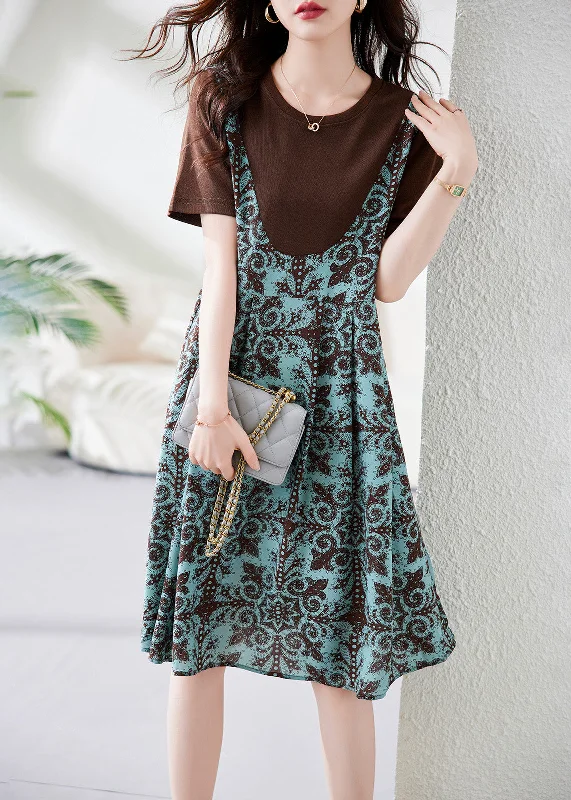 Buy More, Save More Black Print Fake Two Pieces Maxi Dress Short Sleeve