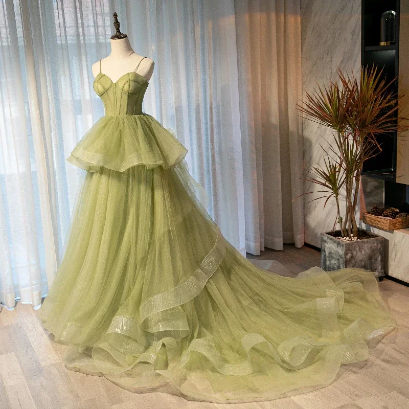 Versatile Wardrobe Essentials Beautiful Light Green Sweetheart Layers Princess Formal Gown, Green Tulle Long Party Dress prom dress M5761