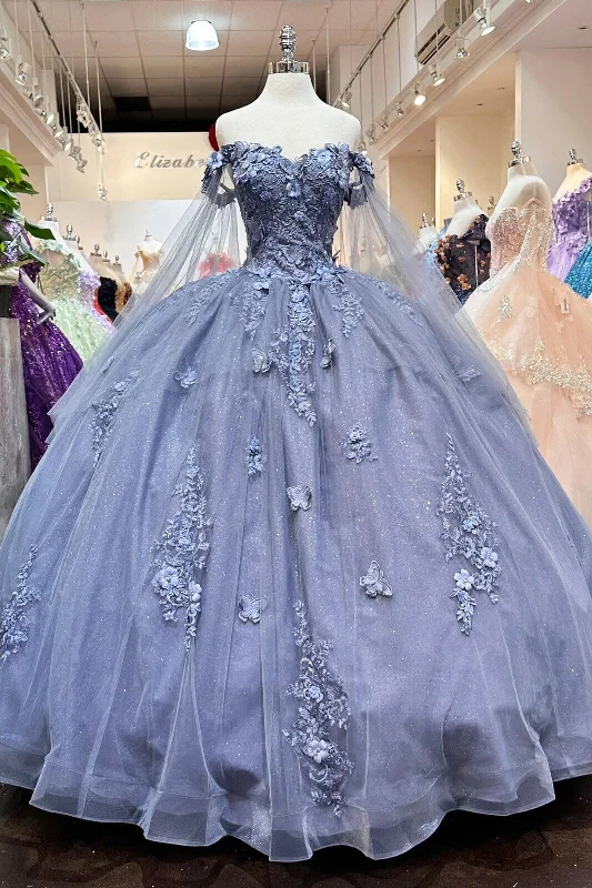 Unbeatable Prices Grey Blue Off Shoulder Appliques Quinceanera Dress Sweet 16 Ball Gown MD7529