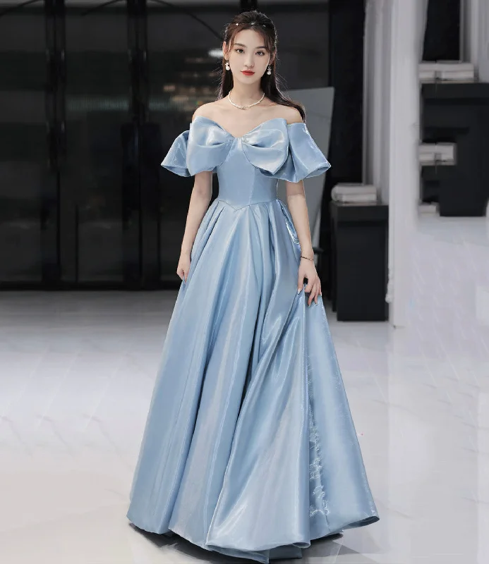 Subtle Sophistication Blue satin long prom dress A line evening dress  10581