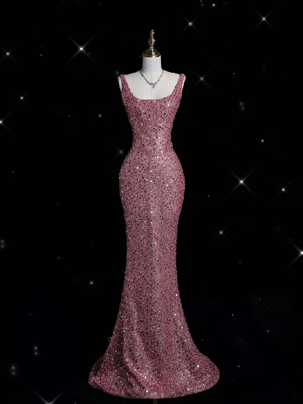 Gift Ideas Shiny Pink Straps Sequins Mermaid Long Formal Party Dress Evening Gown MD7514