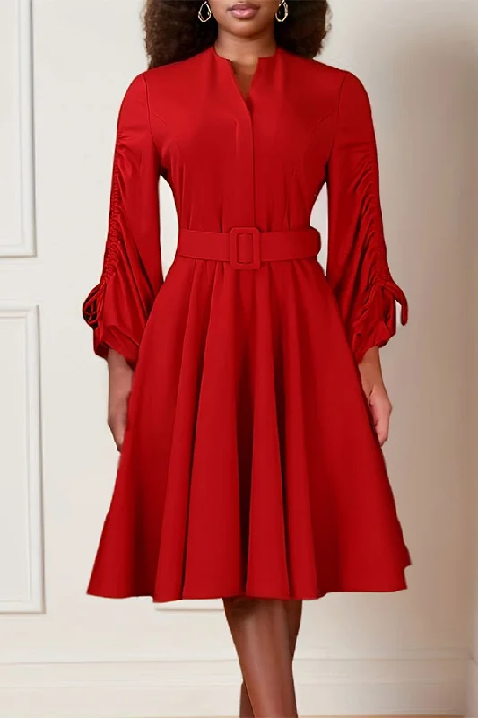 Trendy Clothing Sale Solid Color Chic Drawstring Belted Midi Dress