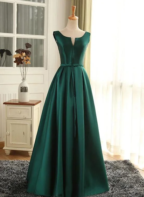 City Fashion Beautiful Green Satin Long Simple Party Dress, Green Prom Dress gh408