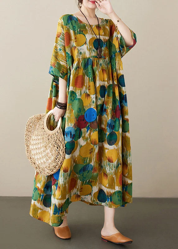 Unleash Your Fashion Yellow Patchwork Wrinkled Vacation Maxi Dresses Half Sleeve