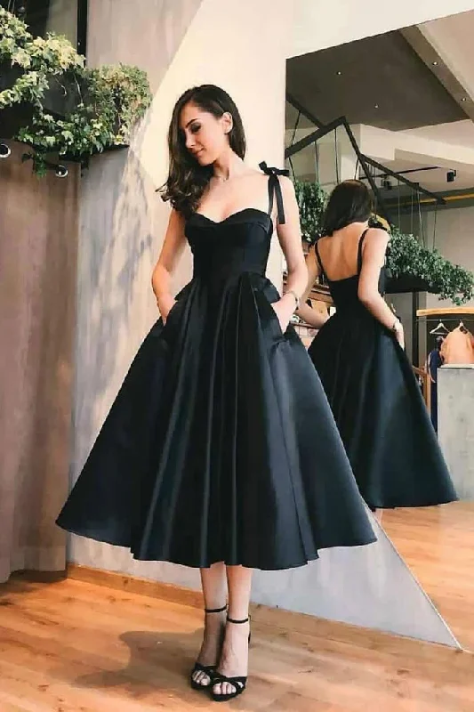 Casual Chic Sweetheart Satin Tea Length Spaghetti Straps Short Prom Dresses Homecoming Dresses  gh830