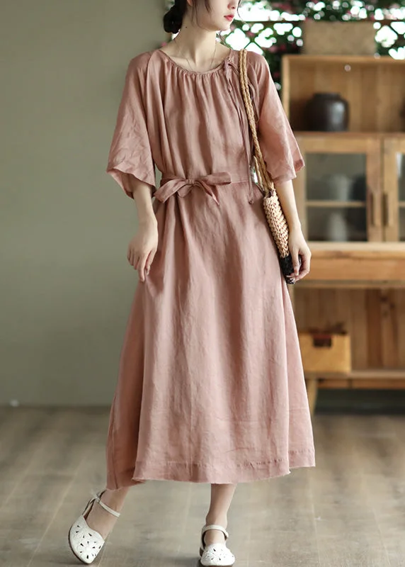 Hot Deals Novelty Pink Wrinkled Patchwork Solid Maxi Dress Summer