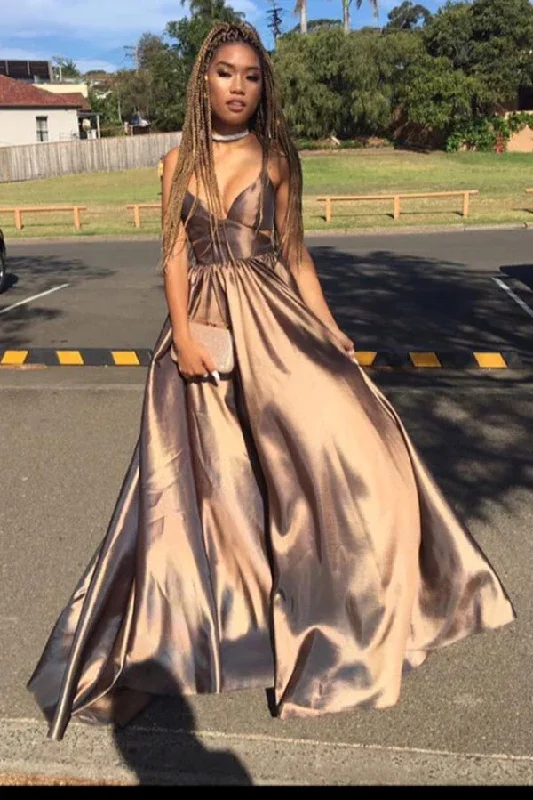 Style Beyond Borders A Line Straps Floor Length Deep V-Neck Sleeveless Long Prom Dresses gh2574