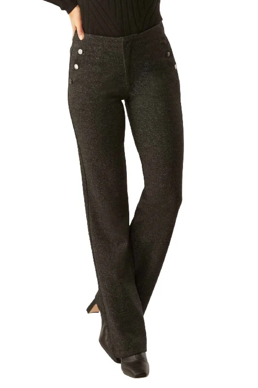 Chic Style Worth Button Detail Pant In Grey Tweed