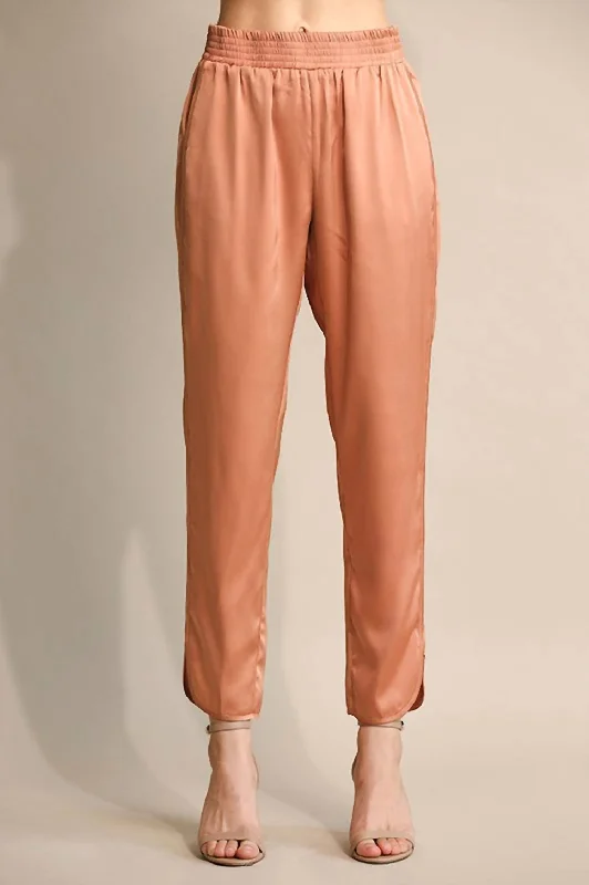 Premium Style Straight Leg Satin Pants In Rose Clay