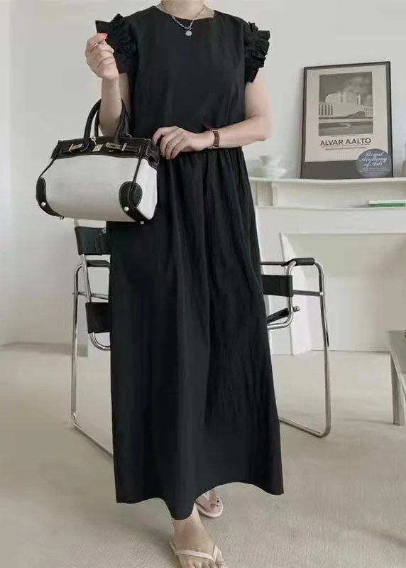 Hot Trends Black Patchwork Cotton Maxi Dresses Ruffled Summer