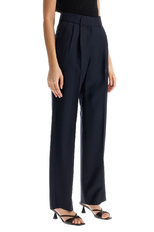 Save Big Blaze Milano Navy Blue Virgin Wool And Mohair High-Waisted Pants