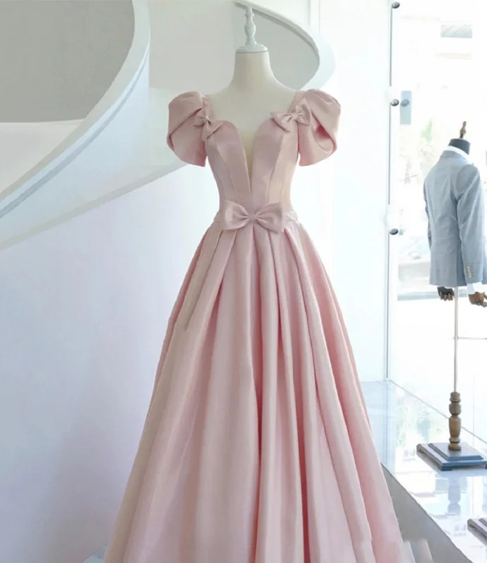 Fashion For Every Occasion Pink satin long A line prom dress pink evening dress  8938