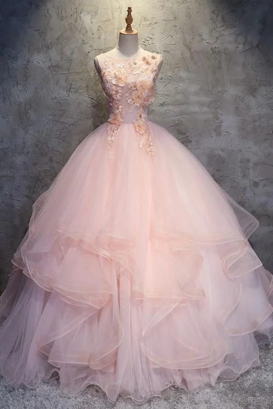 Chic Styles Ball Gown Long Prom Dress with Hand Made Flowers, Gorgeous Quinceanera Dresses M1674