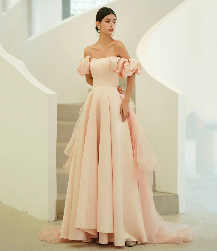 Big Savings On Rustic Countryside Styles Pink satin tulle long prom dress A line evening dress  10216