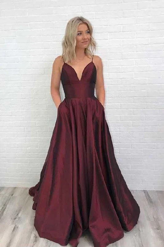 Versatile Wardrobe Essentials Sherry Charming Satin Prom Dress Burgundy Prom Dress V Neck Prom Dress  gh2014