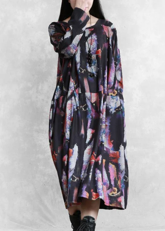 Statement Piece Modern print cotton dress o neck pockets Maxi Dresses