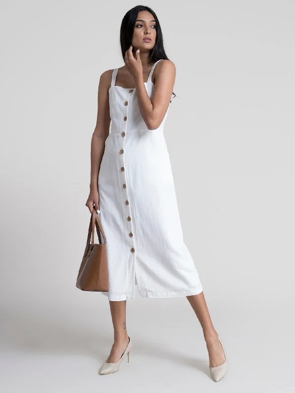 Chic Wardrobe Essentials Button-Down Strap Midi Dress - White