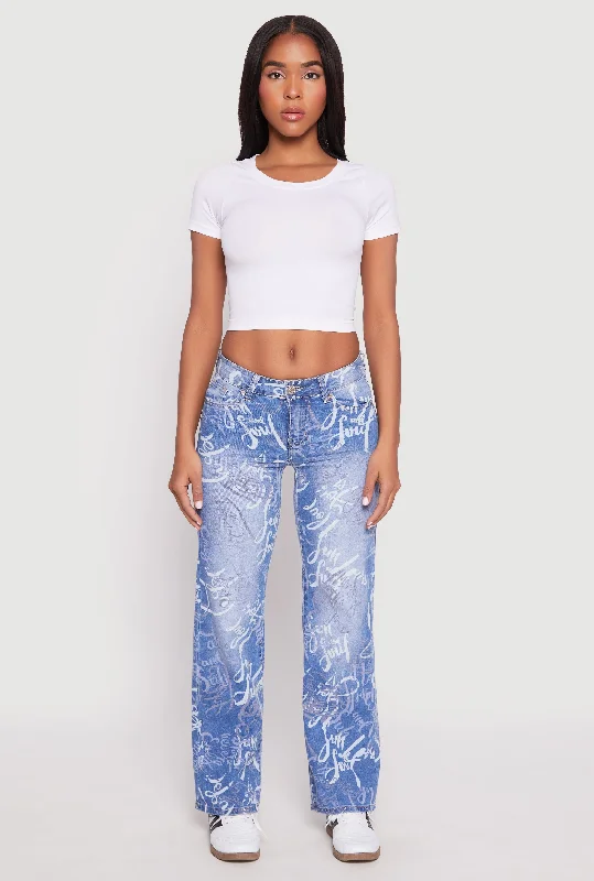 Classic Women's Fashion VIP Graffiti Print Jeans