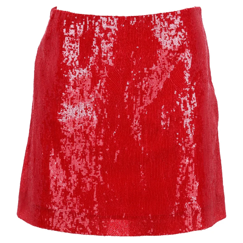 Trendy And Individual Women's Fashion Alberta Ferretti Sequined Mini A-Line Skirt in Red Polyester