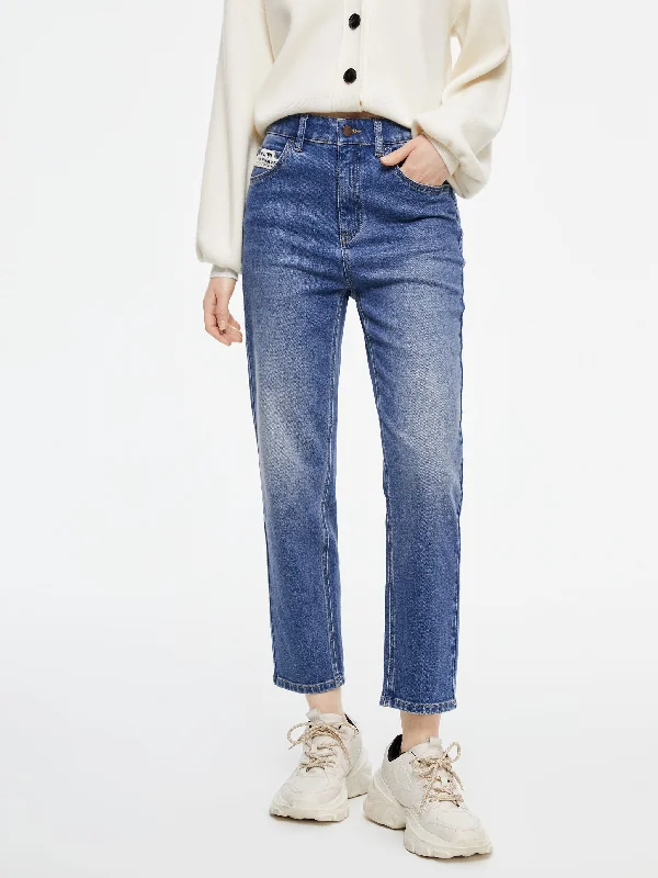 Unleash Your Trendy Side Washed Blue Denim Pencil Jeans