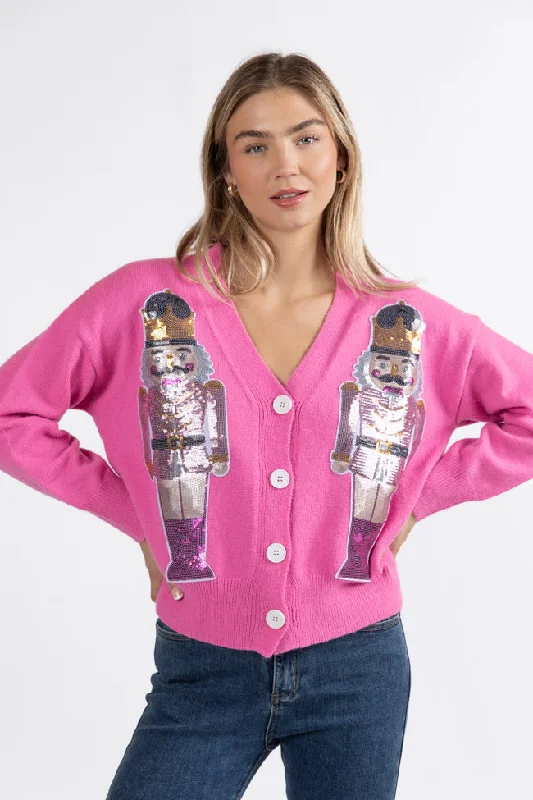 Elevate Your Wardrobe Let's Get Crackin' Pink Sequin Nutcracker Cardigan SALE