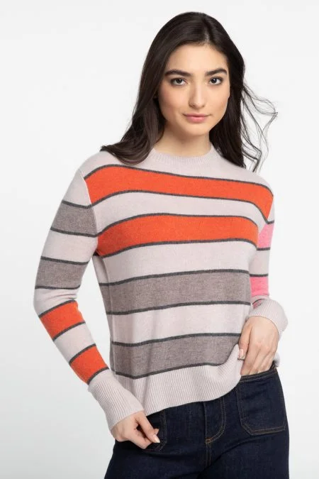 Stylish Looks Kinross Cashmere Bold Stripe Crew